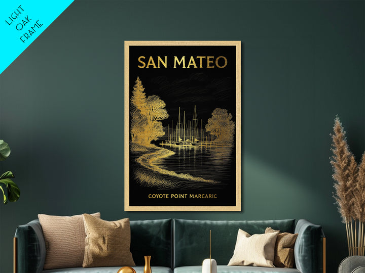 San Mateo California travel, Metallic Gold Print, Office Decor, Metal Art, Wood Framed Art, Graduation Travel Gift, Destination Gift