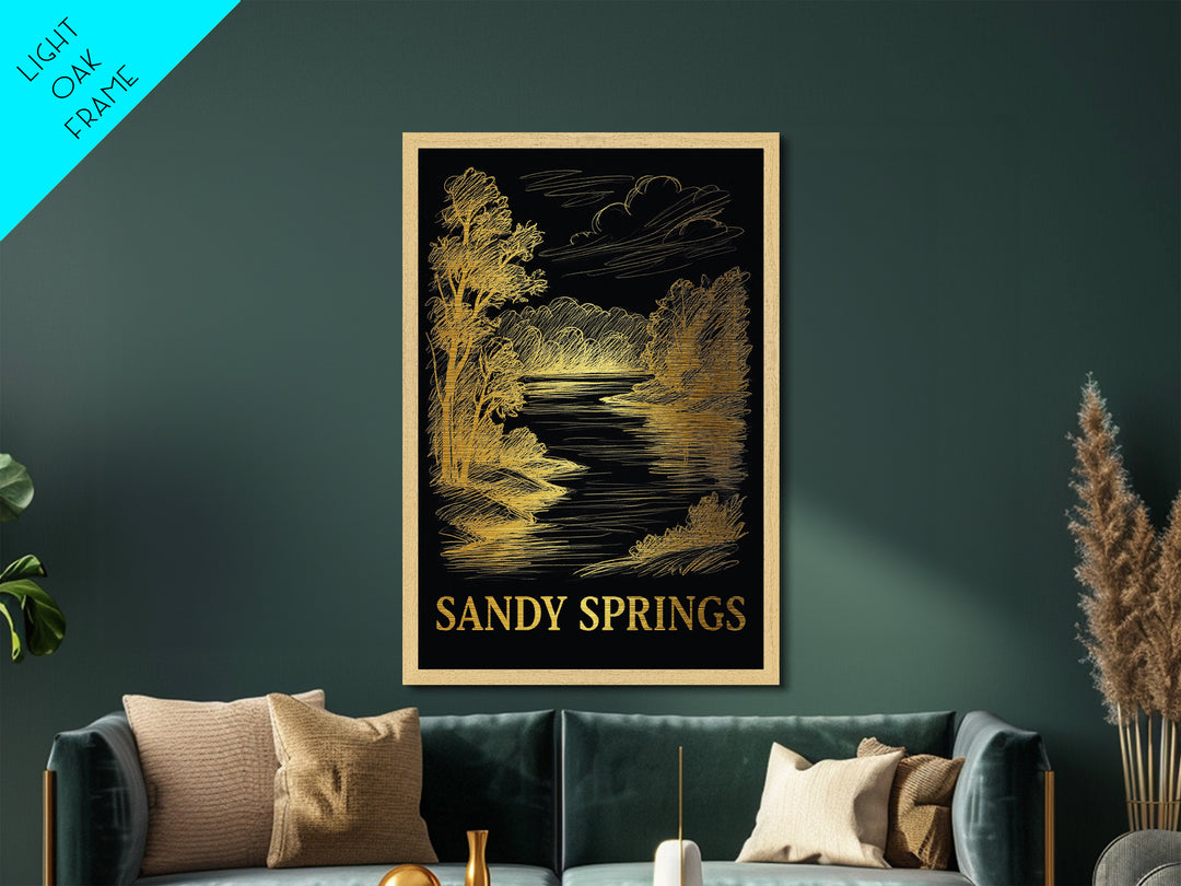 Sandy Springs Georgia art, Metallic Gold Art, Modern House Art, Metal Art, Wood Framed Art, Graduation Travel Gift, Travel Gift