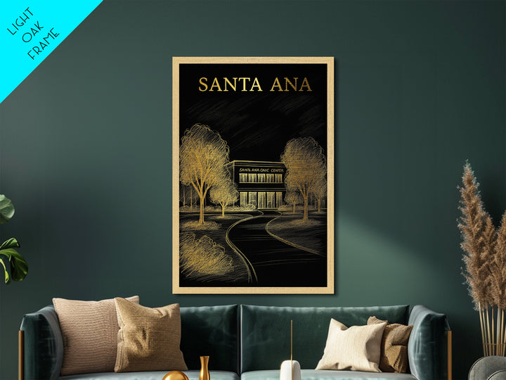 Santa Ana California travel, Metallic Gold Print, Modern House Art, Metal Art, Wood Framed Art, Traveler Gift, Destination Gift