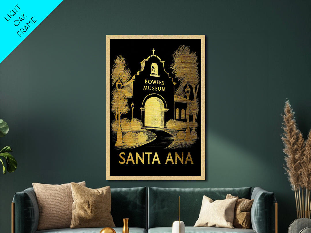 Santa Ana California art, Metallic Gold Art, Modern House Art, Metal Art, Wood Framed Art, Graduation Travel Gift, Travel Gift