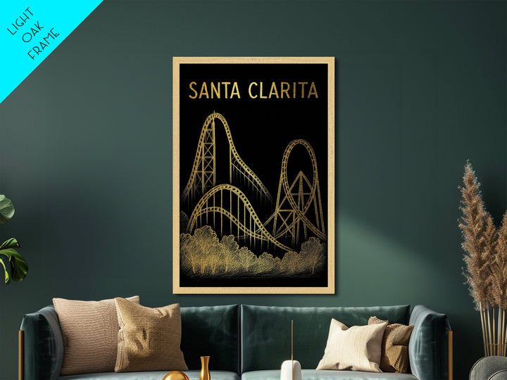 Santa Clarita California travel, Metallic Gold Print, Modern Skyline Wall Print, Metal Art, Wood Framed Art, Adventure Lover Gift