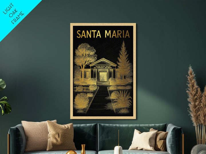 Santa Maria California travel, Metallic Gold Print, Closing Gift, Metal Art, Wood Framed Art, Anniversary Travel Gift, Retirement Gift