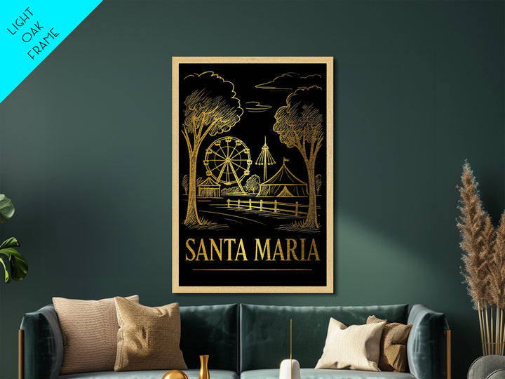 Santa Maria California art, Metallic Gold Art, Office Decor, Metal Art, Wood Framed Art, Graduation Travel Gift, Destination Gift
