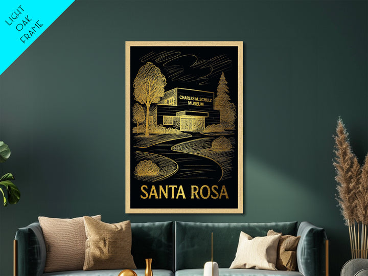 Santa Rosa California art, Metallic Gold Print, Modern House Art, Metal Art, Wood Framed Art, Traveler Gift, Destination Gift