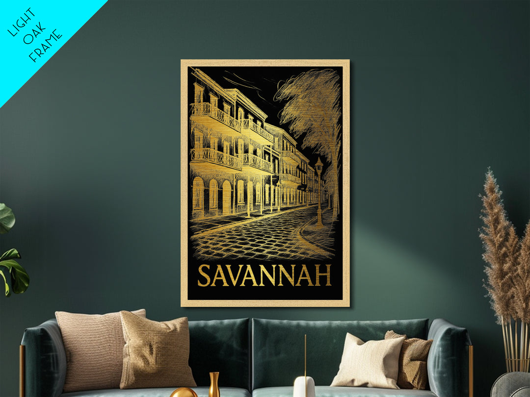 Savannah Georgia art, Metallic Gold Print, College Dorm Décor, Metal Art, Wood Framed Art, Graduation Travel Gift, Traveler Gift