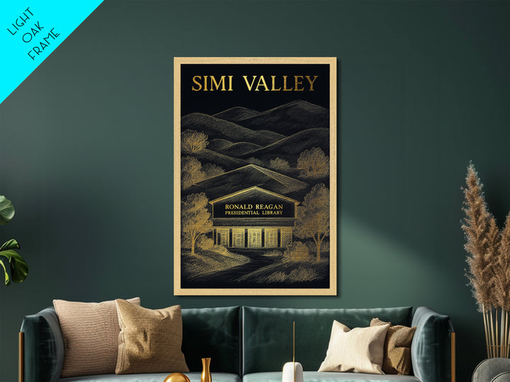 Simi Valley California travel, Metallic Gold Print, Modern House Art, Metal Art, Wood Framed Art, Traveler Gift, Destination Gift