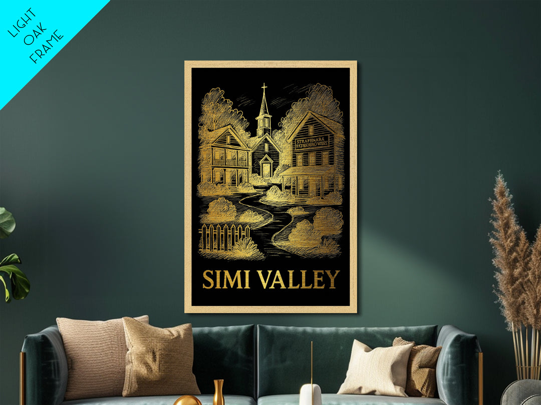 Simi Valley California art, Metallic Gold Art, Modern House Art, Metal Art, Wood Framed Art, Graduation Travel Gift, Travel Gift