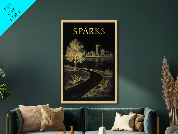 Sparks Nevada travel, Metallic Gold Print, Modern House Art, Metal Art, Wood Framed Art, Wanderlust Gift, Travel Art Prints