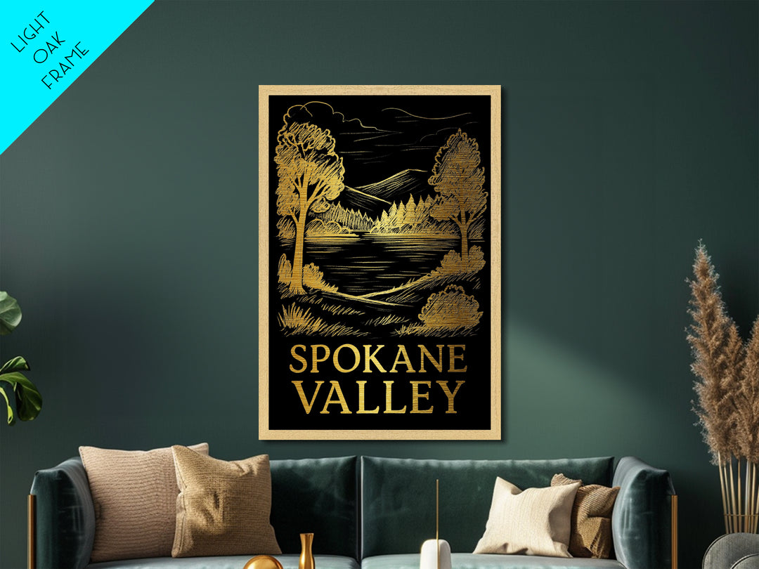 Spokane Valley Washington art, Metallic Gold Art, Best Friend Gifts, Metal Art, Wood Framed Art, Birthday Travel Gift, Destination Gift