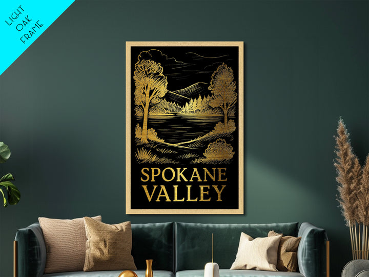Spokane Valley Washington art, Metallic Gold Art, Best Friend Gifts, Metal Art, Wood Framed Art, Birthday Travel Gift, Destination Gift