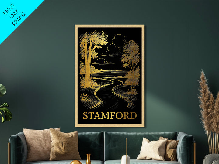 Stamford Connecticut art, Metallic Gold Art, Modern House Art, Metal Art, Wood Framed Art, Graduation Travel Gift, Travel Wall Decor