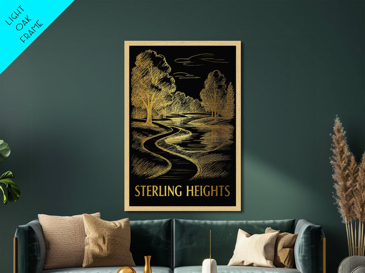 Sterling Heights Michigan art, Metallic Gold Art, Best Friend Gifts, Metal Art, Wood Framed Art, Birthday Travel Gift, Destination Gift