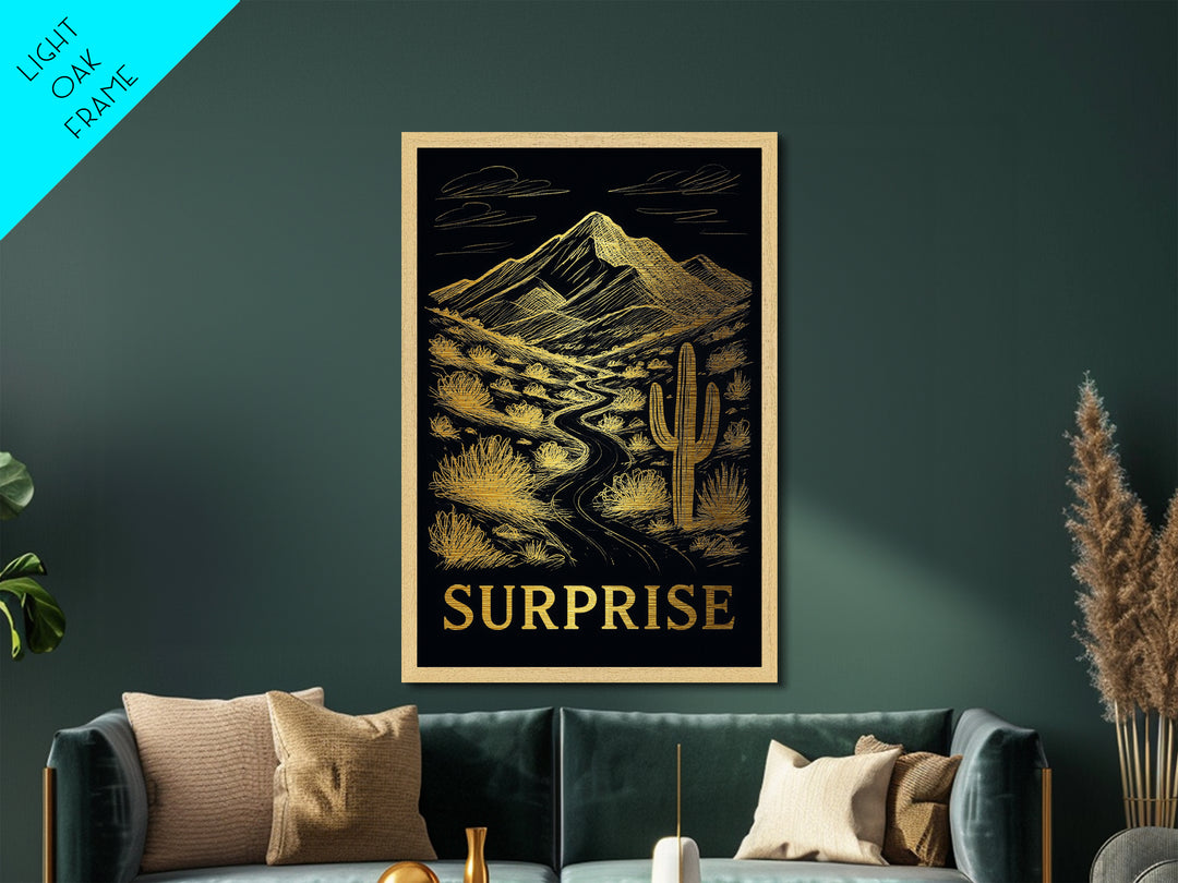 Surprise Arizona art, Metallic Gold Art, Office Decor, Metal Art, Wood Framed Art, Graduation Travel Gift, Destination Gift