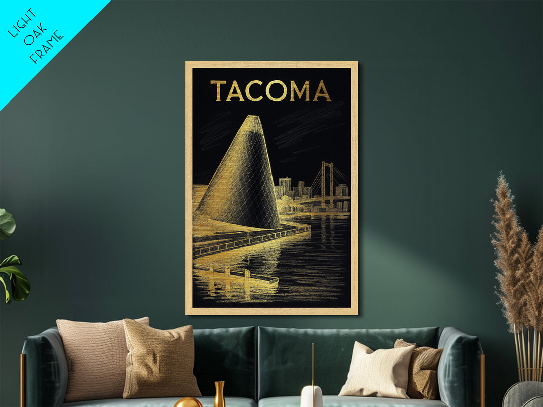 Tacoma Washington travel, Metallic Gold Print, Modern House Art, Metal Art, Wood Framed Art, Graduation Travel Gift, Destination Gift
