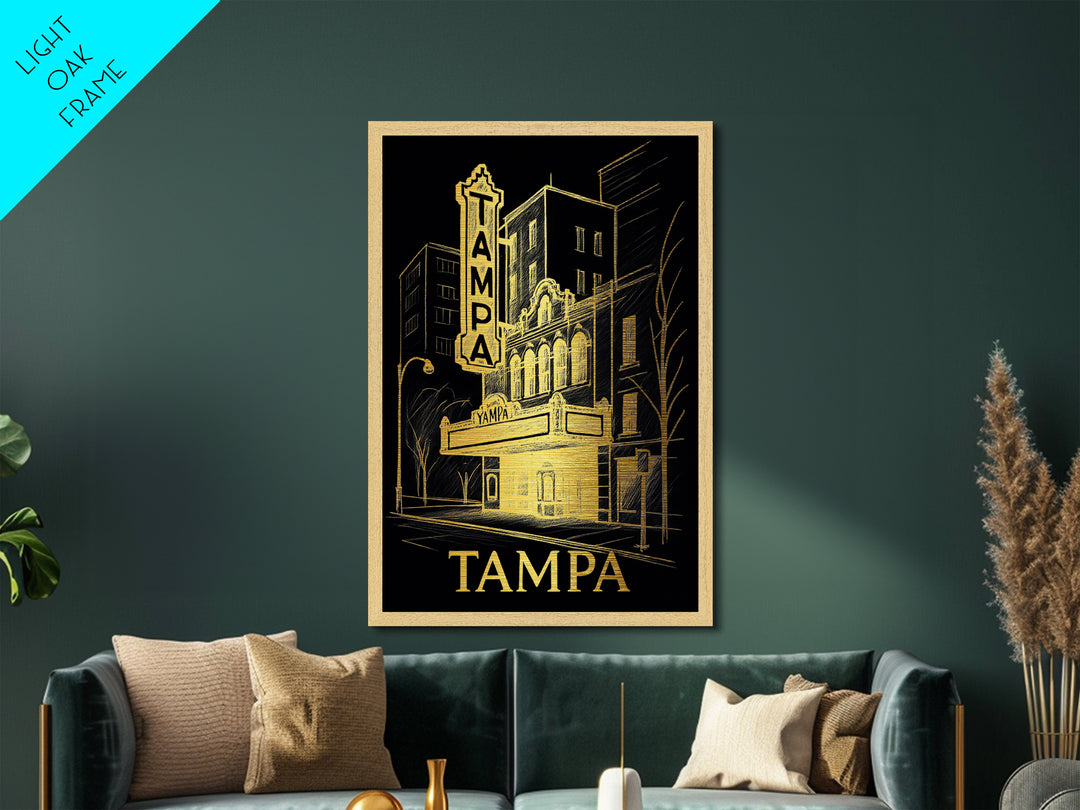 Tampa Florida art, Metallic Gold Art, Housewarming Gift, Metal Art, Wood Framed Art, Newlywed Travel Gift, Honeymoon Gift