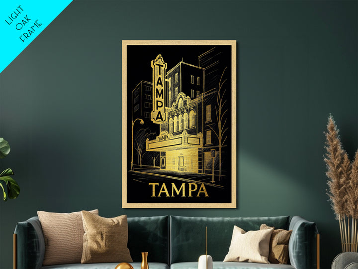 Tampa Florida art, Metallic Gold Art, Housewarming Gift, Metal Art, Wood Framed Art, Newlywed Travel Gift, Honeymoon Gift