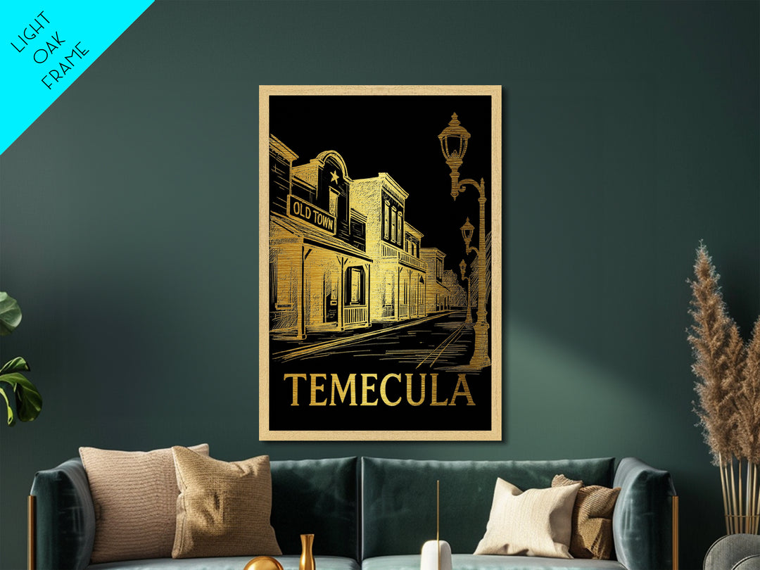 Temecula California art, Metallic Gold Art, Office Decor, Metal Art, Wood Framed Art, Graduation Travel Gift, Destination Gift