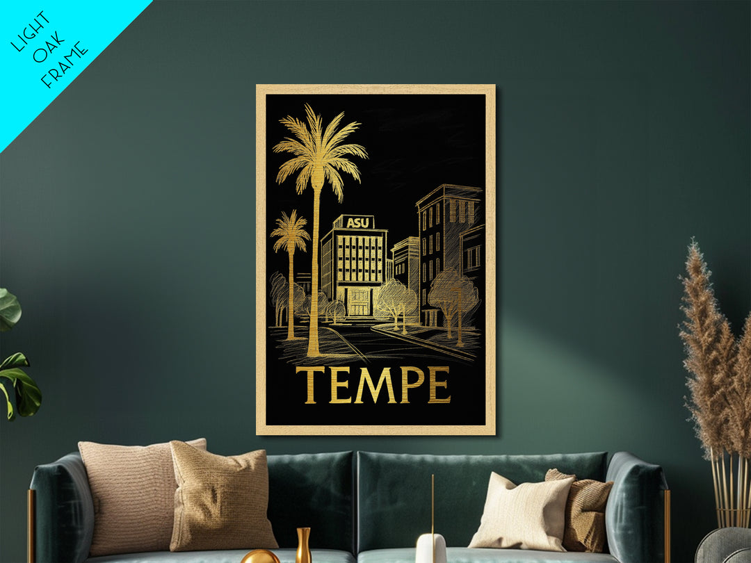 Tempe Arizona art, Metallic Gold Art, Travel Art Prints, Metal Art, Wood Framed Art, Adventure Lover Gift, Traveler Gift