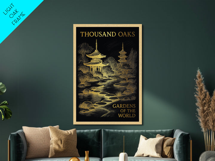 Thousand Oaks California travel, Metallic Gold Print, College Dorm Décor, Metal Art, Wood Framed Art, Graduation Travel Gift, Traveler Gift