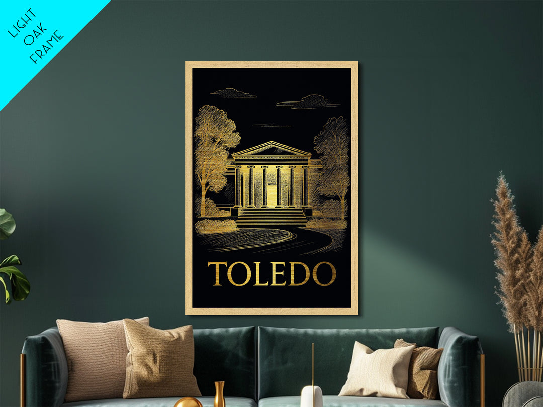 Toledo Ohio art, Metallic Gold Art, Housewarming Gift, Metal Art, Wood Framed Art, Newlywed Travel Gift, Honeymoon Gift