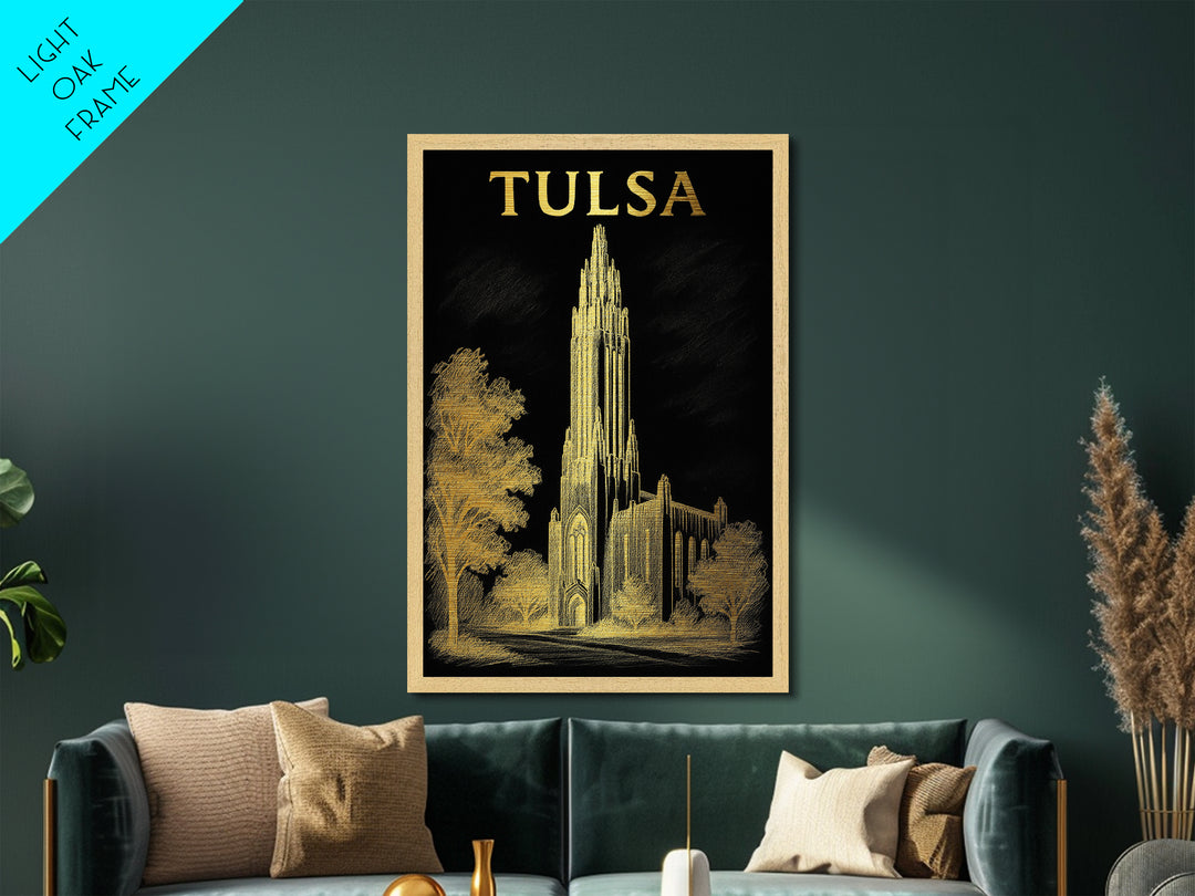 Tulsa Oklahoma travel, Metallic Gold Print, College Dorm Décor, Metal Art, Wood Framed Art, Graduation Travel Gift, Traveler Gift