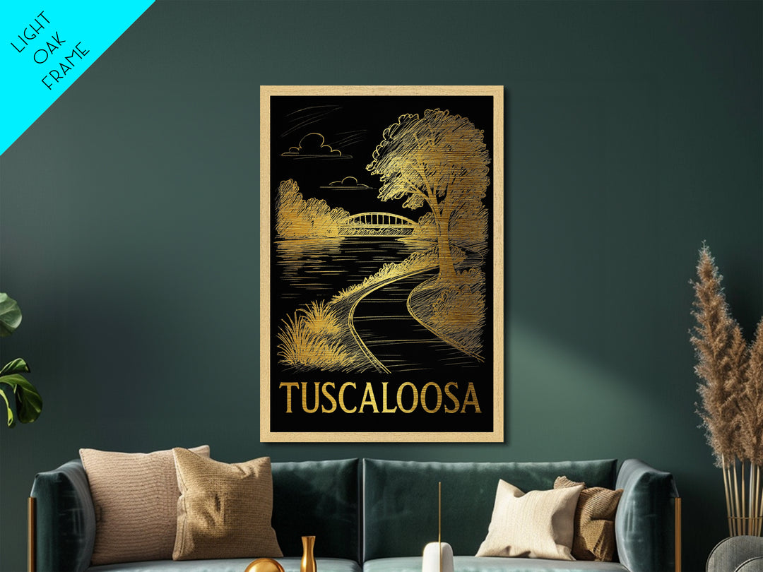 Tuscaloosa Alabama art, Metallic Gold Art, Housewarming Gift, Metal Art, Wood Framed Art, Newlywed Travel Gift, Honeymoon Gift