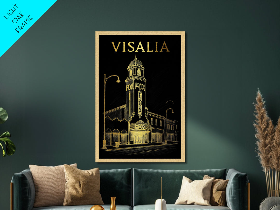 Visalia California travel, Metallic Gold Print, Wood Framed Art, Metal Art, Minimalist Wall Art, Metallic Gold Print, Living Room Art