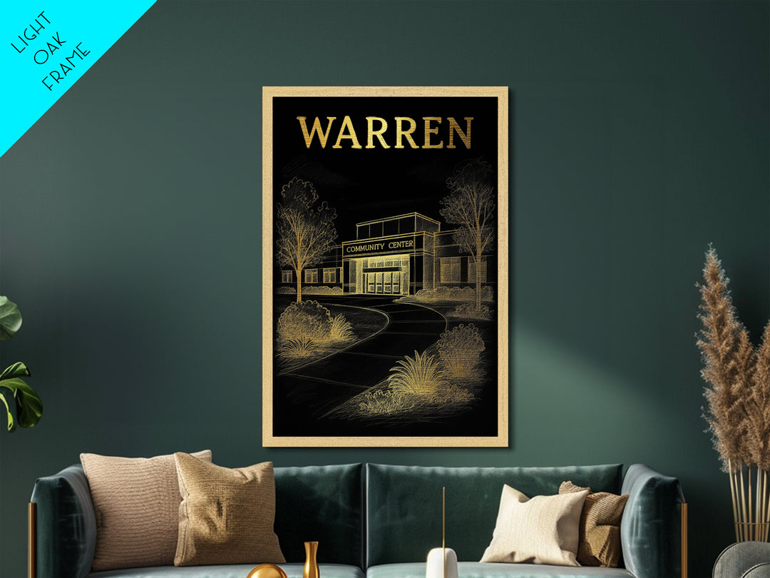Warren Michigan travel, Metallic Gold Print, Wood Framed Art, Metal Art, Modern Wall Art, Metallic Gold Print, Modern Art
