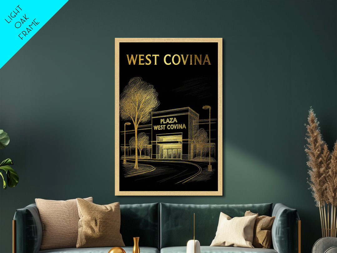 West Covina California travel, Metallic Gold Print, Wood Framed Art, Metal Art, Modern House Art, Metallic Gold Print