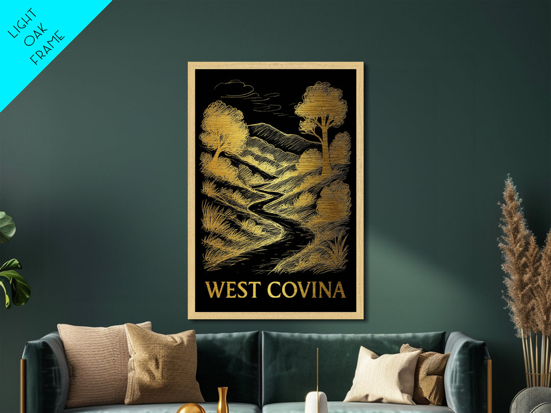 West Covina California art, Metallic Gold Art, Wood Framed Art, Metal Art, College Dorm Décor, Metallic Gold Art