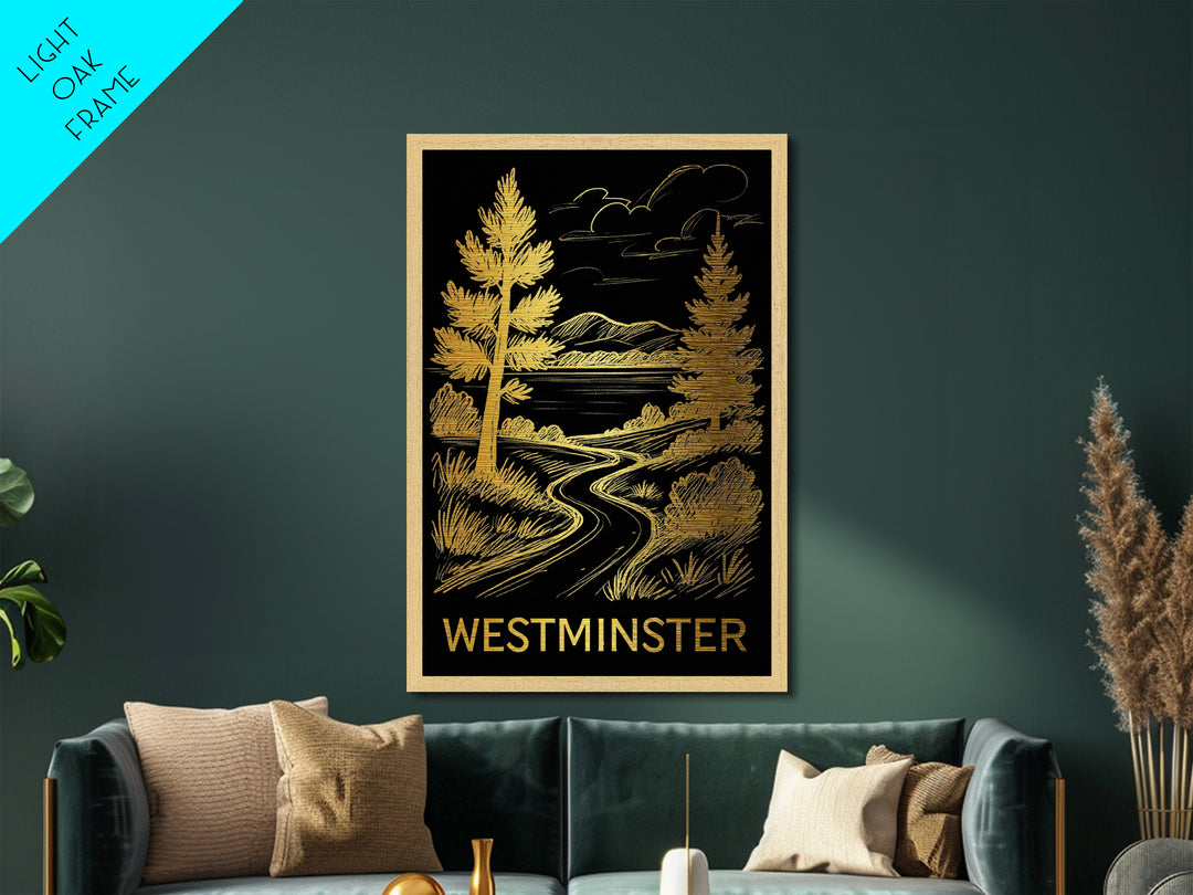 Westminster Colorado art, Metallic Gold Art, Wood Framed Art, Metal Art, Closing Gift, Metallic Gold Art, Living Room Wall Art
