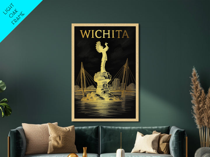 Wichita Kansas travel, Metallic Gold Print, Wood Framed Art, Metal Art, Minimalist Wall Art, Metallic Gold Print, College Dorm Art
