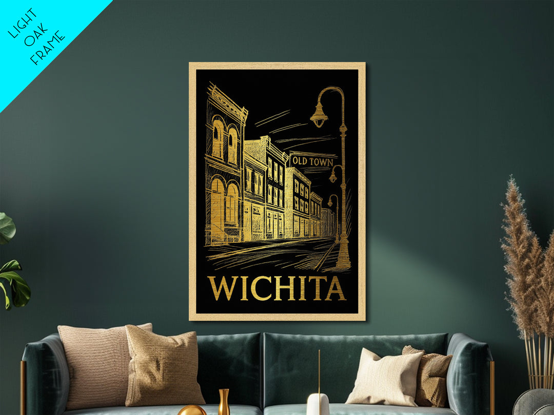 Wichita Kansas art, Metallic Gold Art, Wood Framed Art, Metal Art, Modern House Art, Metallic Gold Art, Travel Wall Art