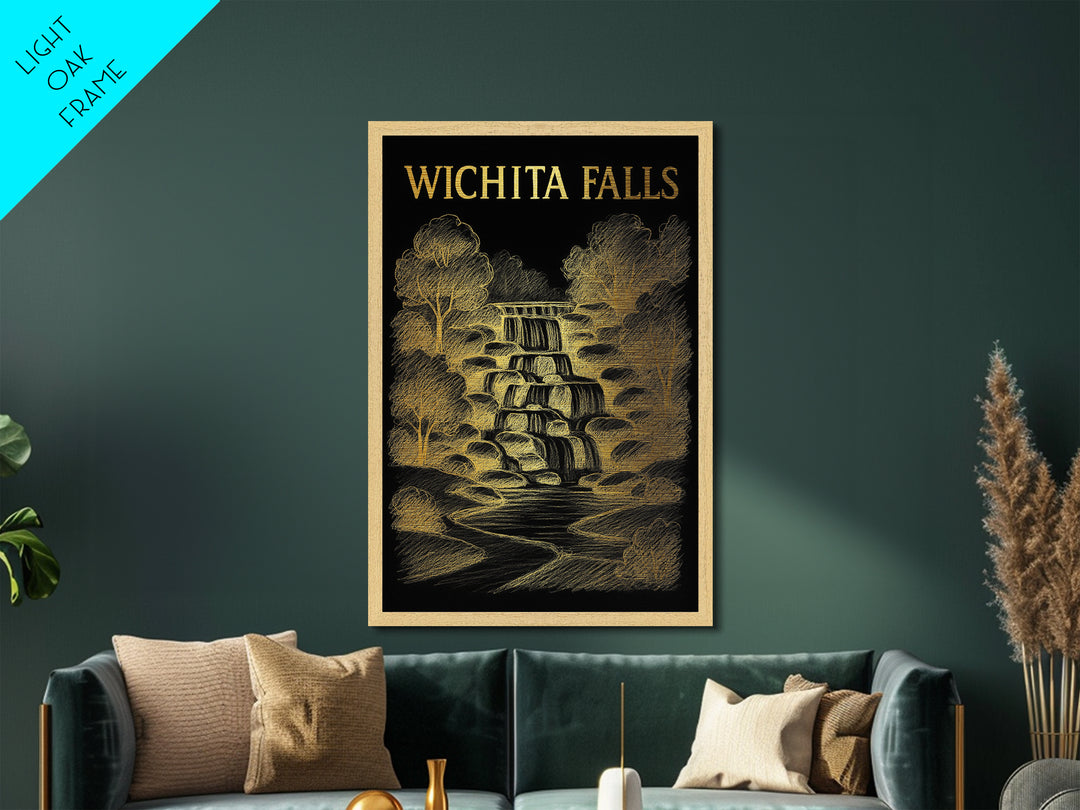 Wichita Falls Texas travel, Metallic Gold Print, Wood Framed Art, Metal Art, College Dorm Décor, Metallic Gold Print