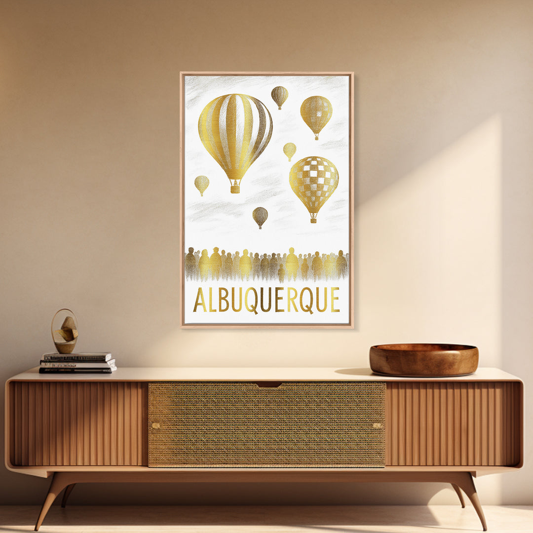 Albuquerque Travel Poster, Framed Canvas Print, Gold Line Drawing Wall Art, Albuquerque Art Print, Travel Poster Art, Wanderlust Decor