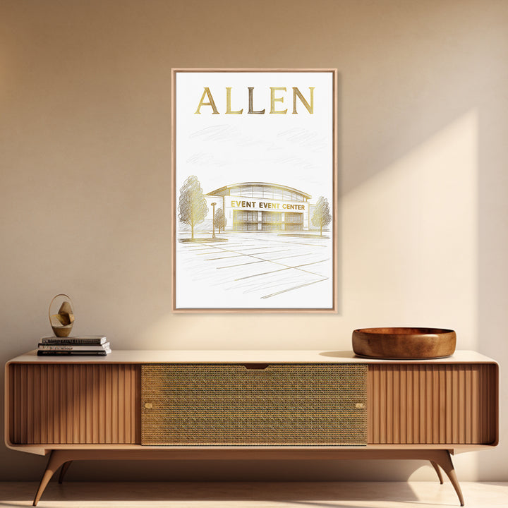 Allen Texas Travel Poster, Canvas Print, Gold Line Drawing Wall Art, Allen Art Print, Office Decor, Wanderlust Decor, Eclectic Wall Decor