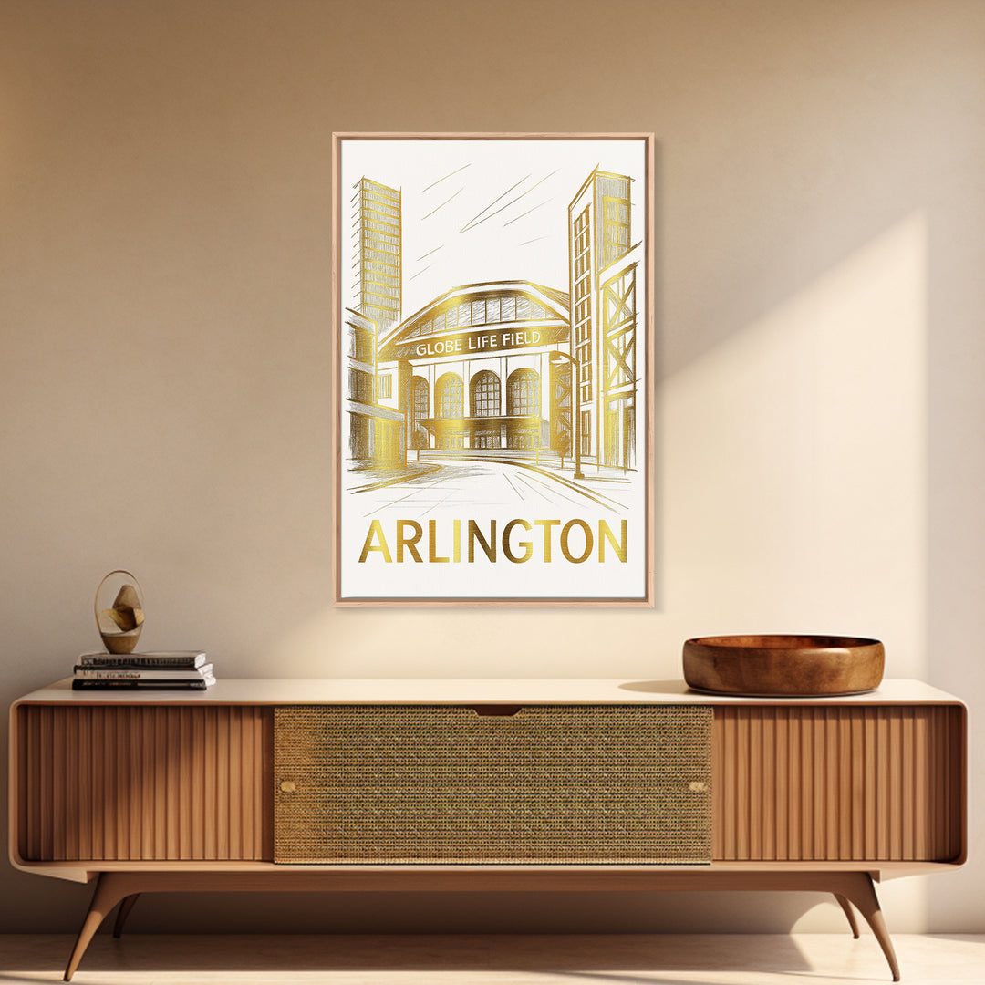 Arlington Travel Poster, Framed Canvas Print, Gold Line Drawing Wall Art, Arlington City Art, Travel Poster Art, City Art Print