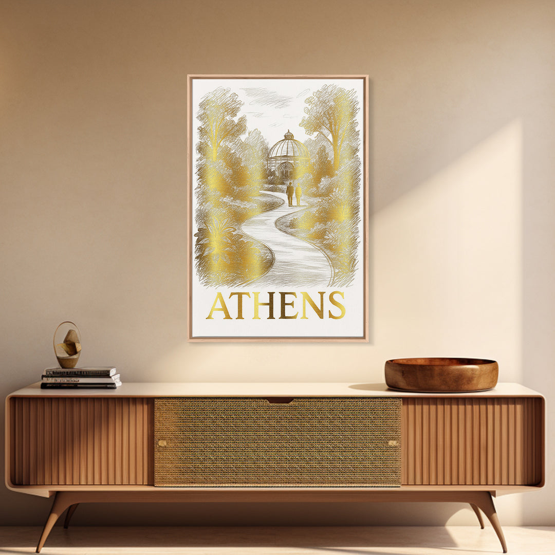 Athens Travel Poster, Canvas Print, Gold Line Drawing Wall Art, Athens City Art, Home Office Decor, Gift For Travelers, Mid Century Wall Art