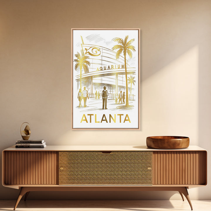 Atlanta Travel Poster, Canvas Print, White And Gold Sketch Art, Atlanta Art Print, Watercolor Skyline, Retro Travel Print, Wall Art