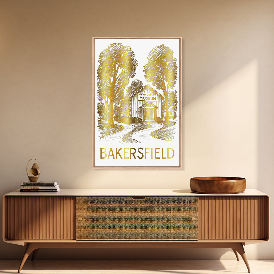 Bakersfield Travel Poster, Framed Canvas Print, Minimalist Poster Art, Bakersfield Art Print, Travel Wall Art, Wanderlust Decor