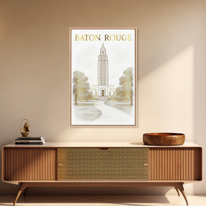 Baton Rouge Louisiana Travel Poster, Framed Canvas Print, Minimalist Poster Art, Baton Rouge City Art, Retro Travel Print, Modern Wall Decor