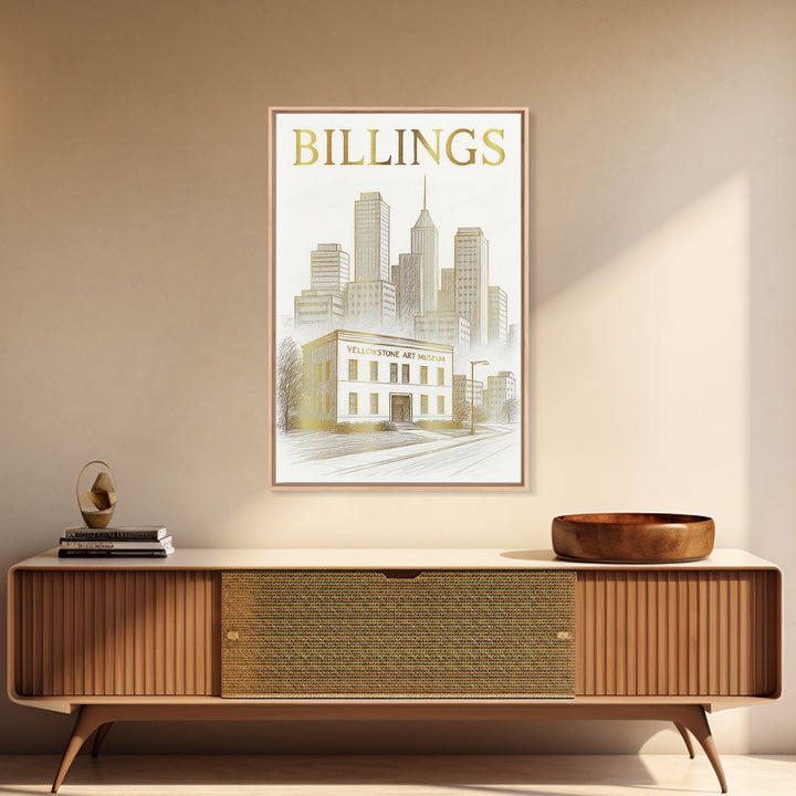 Billings Montana Travel Poster, Framed Canvas Print, Gold Line Drawing Wall Art, Billings Art Print, Travel Wall Art, Travel Wall Decor