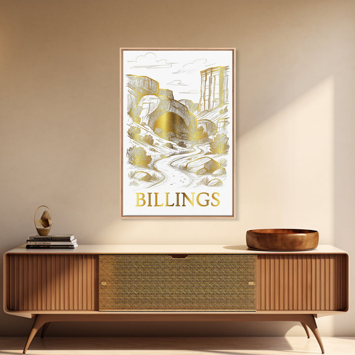 Billings Travel Poster, Framed Canvas Print, Elegant City Illustration, Billings Poster Print, Vintage City Poster, Vintage City Art