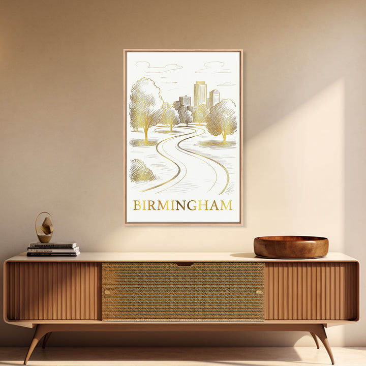 Birmingham Travel Poster, Framed Canvas Print, Elegant City Illustration, Birmingham Wall Art, Retro Travel Print, Vintage Travel Print