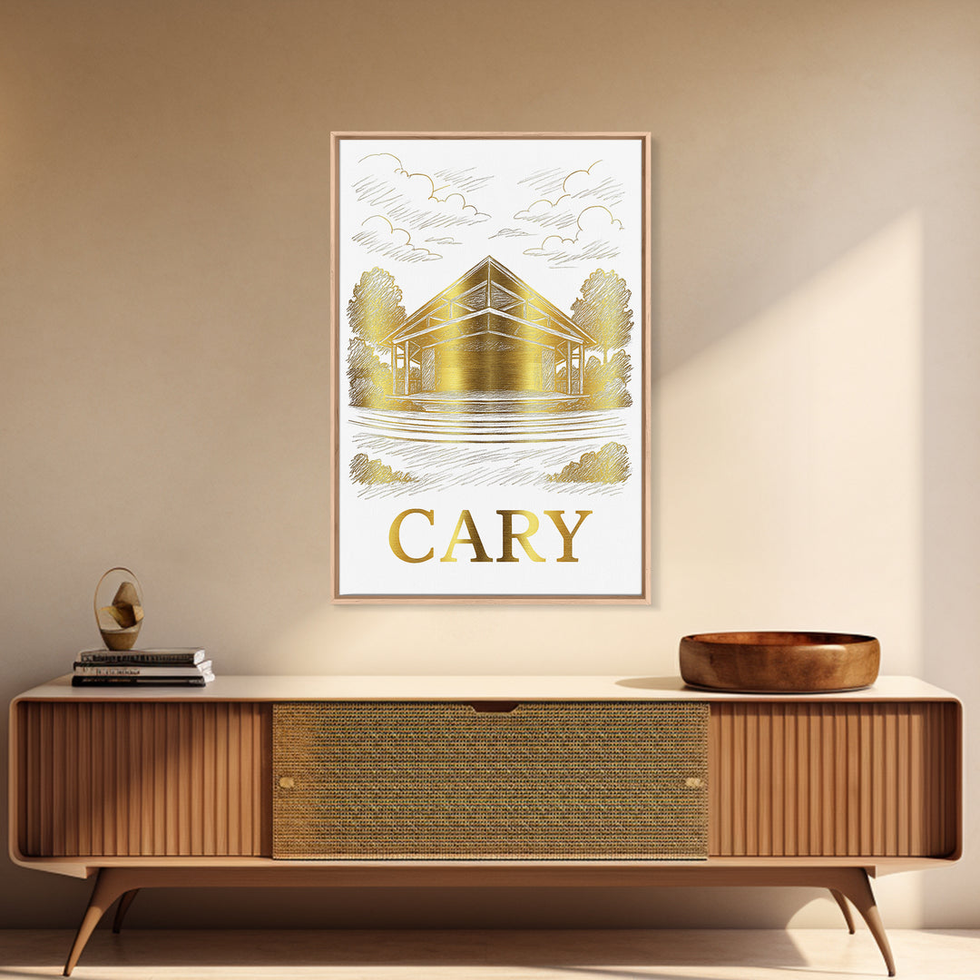 Cary Travel Poster, Framed Canvas Print, Elegant City Illustration, Cary City Art, Travel Art Print, Retro Travel Print, Vintage Travel Art