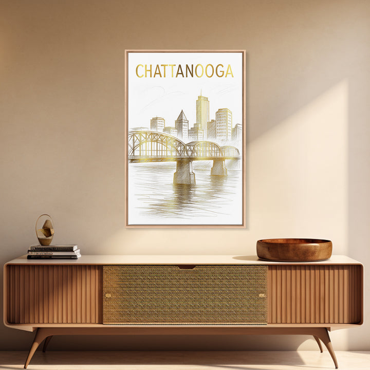 Chattanooga Tennessee Travel Poster, Canvas Print, Elegant Skyline Art, Chattanooga Poster Print, Vintage City Poster, Gift For Travelers