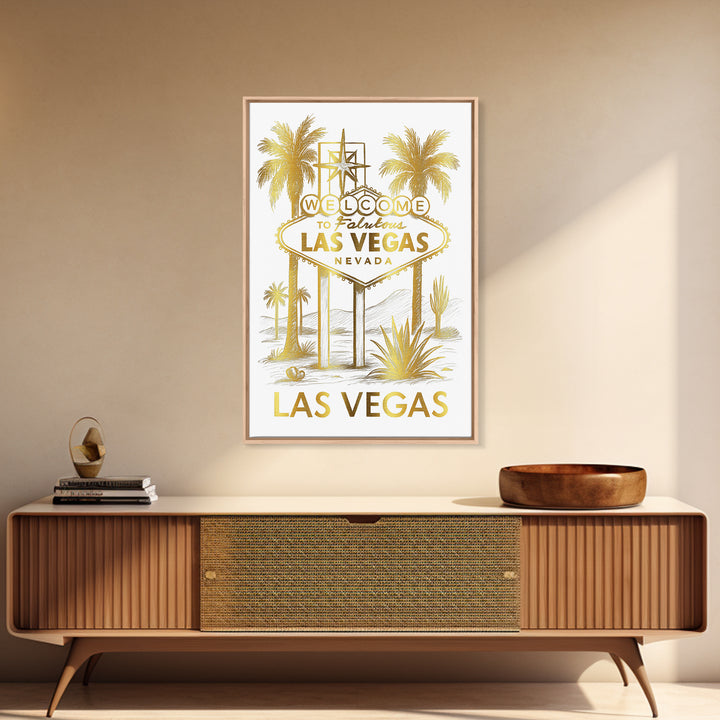 Las Vegas Travel Poster, Canvas Print, Gold Line Drawing Wall Art, Las Vegas Travel Art, Travel Art Print, Mid Century Wall Art