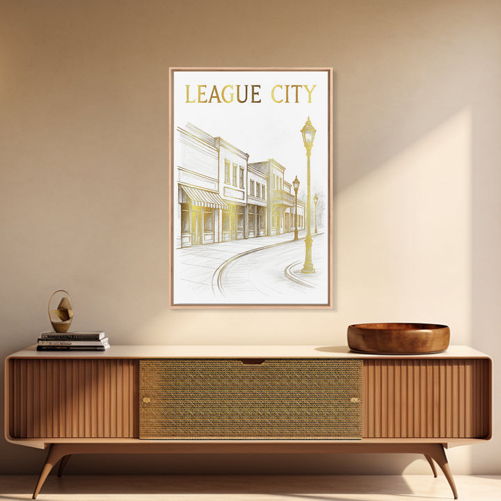 League City Texas Travel Poster, Canvas Print, Minimalist Poster Art, League City Art Print, Travel Wall Art, Skyline Art, Wanderlust Decor