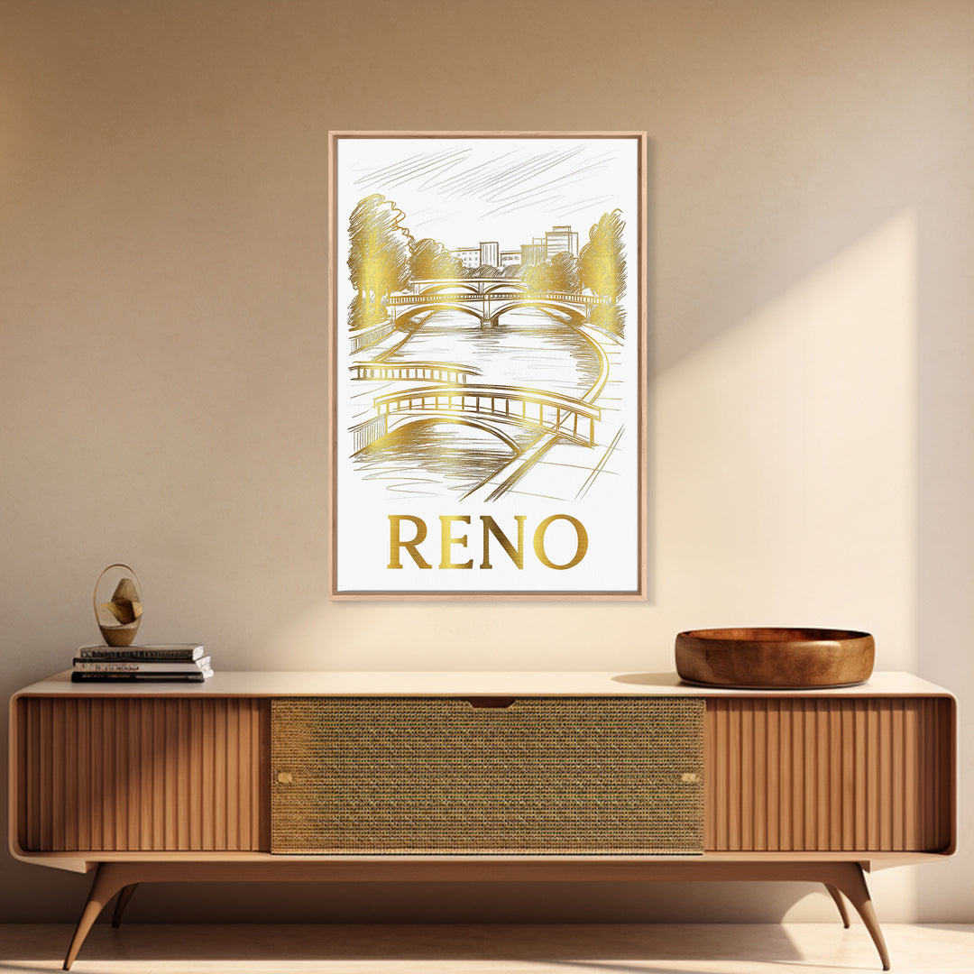 Reno Travel Poster, Framed Canvas Print, Minimalist Poster Art, Reno Poster Print, Vintage City Poster, Travel Poster Set, Travel Print