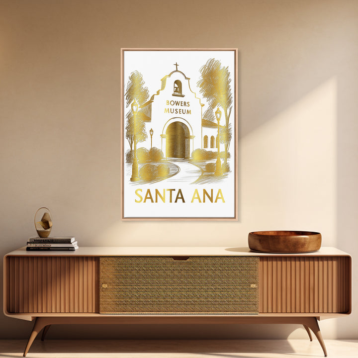 Santa Ana Travel Poster, Framed Canvas Print, White And Gold Sketch Art, Santa Ana Poster Print, Gift For Travelers, Vintage City Poster